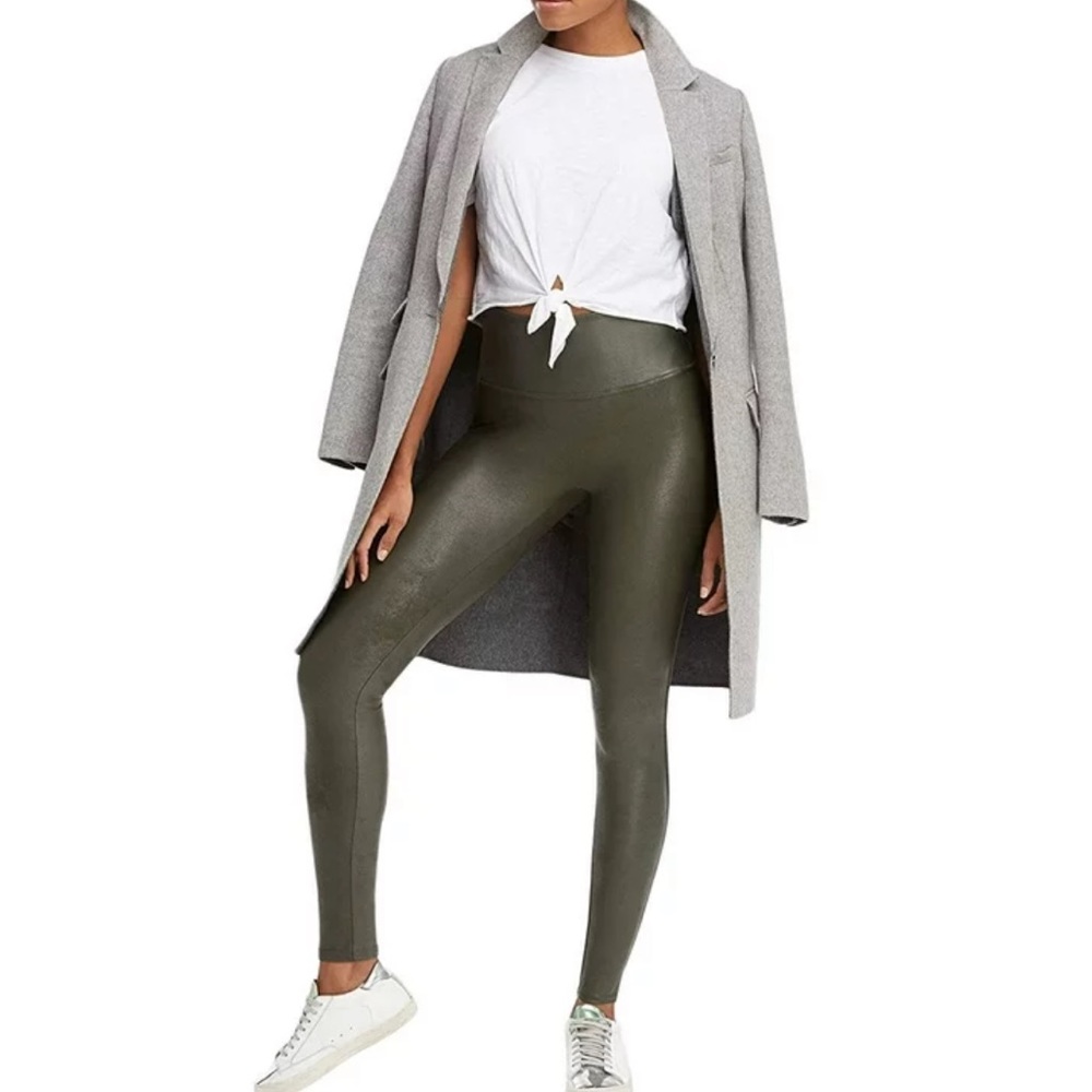 NWT SPANX Faux Leather Leggings Rich Olive Size Small